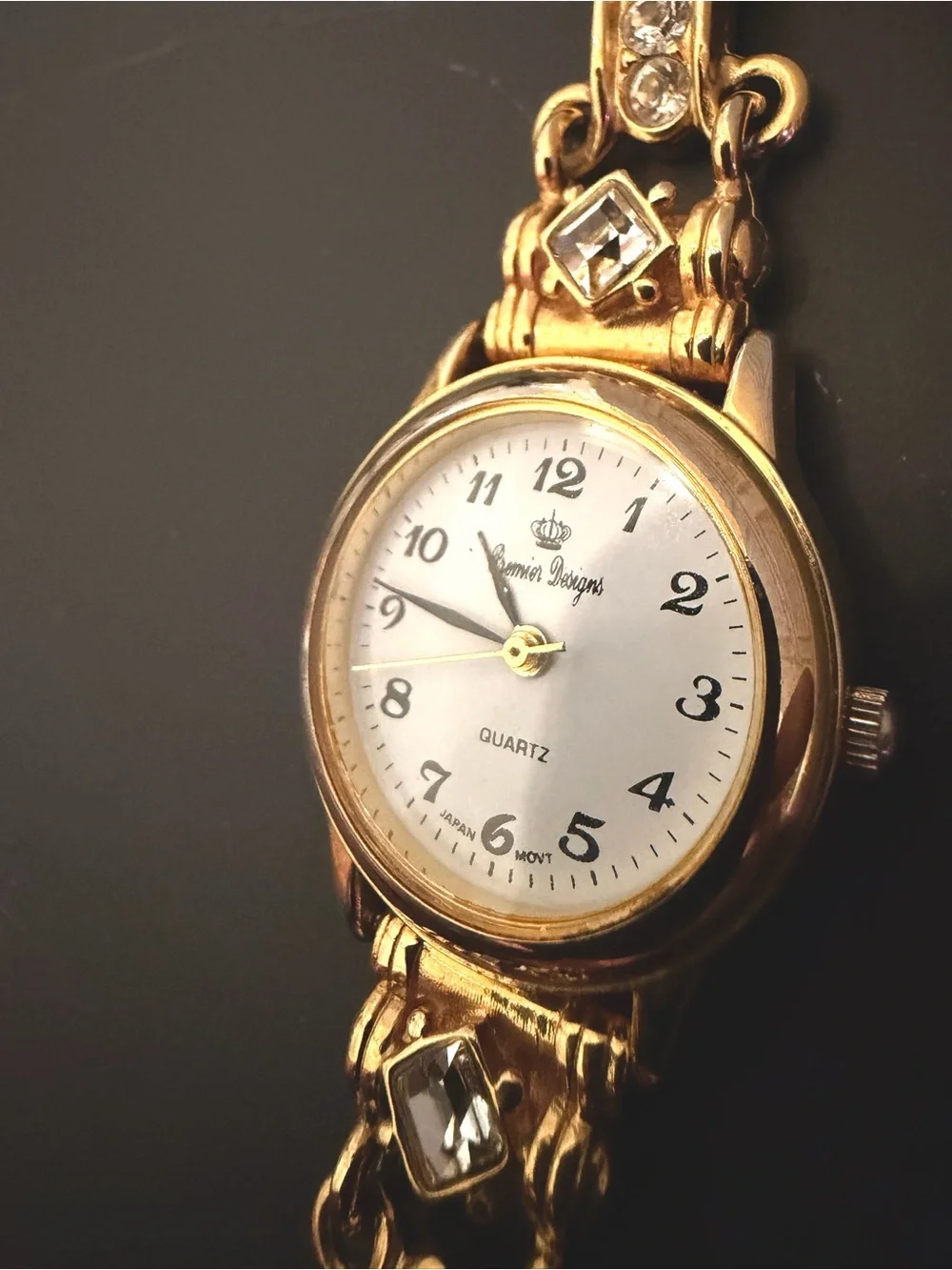Vintage Premier Designs Gold Tone Rhinestone Link Bracelet Watch